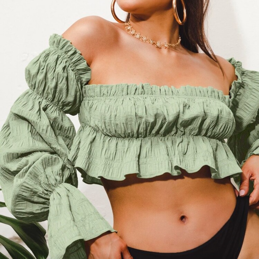 Ruched Off Shoulder Crop Top
